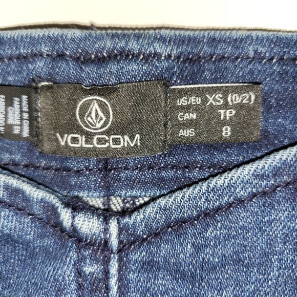 Women's Volcom Denim Jean Mini Dress Sweetheart Neck Cap Sleeve Size XS - Picture 6 of 8